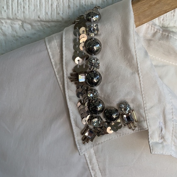 Rebecca Taylor Embellished Beaded Collar White Button Down Blouse 8 - Picture 5 of 9